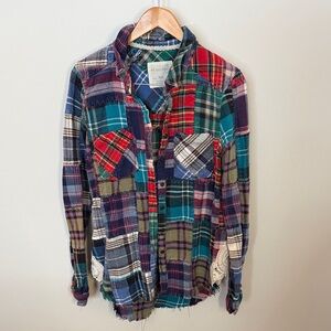 Free People We The Free Patchwork Plaid Button Down Shirt Size Medium